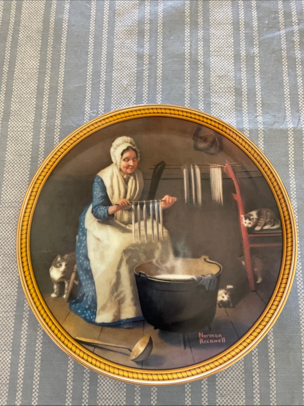 Norman Rockwell Plate - Blue Dress with Gold Rim